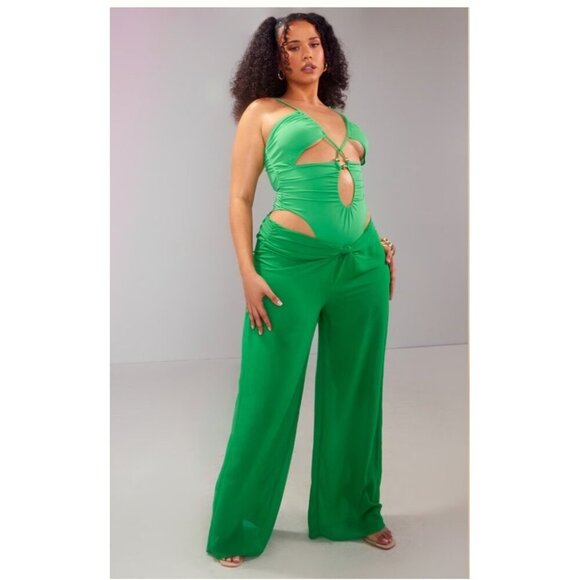 Womens Swimsuit Sz 22 Green Ruched Bead Detail Swimsuit By. PrettyLittleThing - Picture 3 of 13